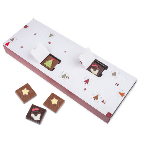 cokoladovy adventny kalendar, cokoladovy kalendar, adventny kalendar s belgickou cokoladou, darcek advetny kalendar