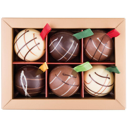 vianočné čokoládové ozdoby, čokoládové guľe, guľe na stromček, čokoládové ozdoby na stromček, darček od Mikuláša, vianočná čokoládová dekorácia